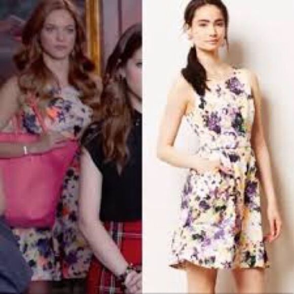 Anthropologie Cream Floral Mini Dress with Purple and Yellow Print - Picture 7 of 12